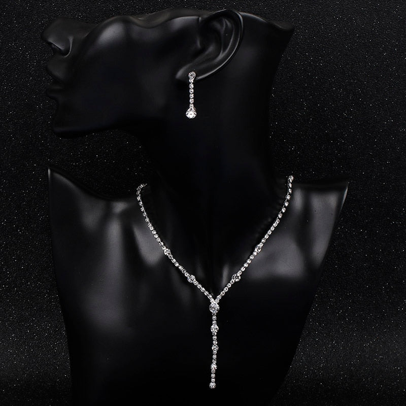 Rhinestone Crystal Necklace Earrings Bridal Jewelry Sets