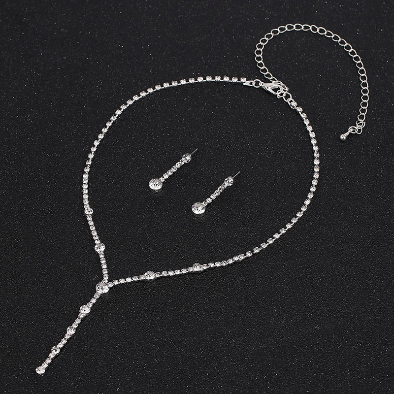 Rhinestone Crystal Necklace Earrings Bridal Jewelry Sets