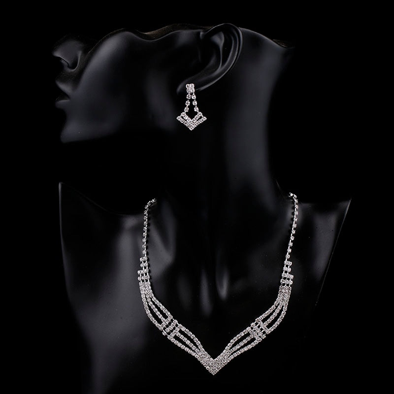 Rhinestone Crystal Necklace Earrings Bridal Jewelry Sets