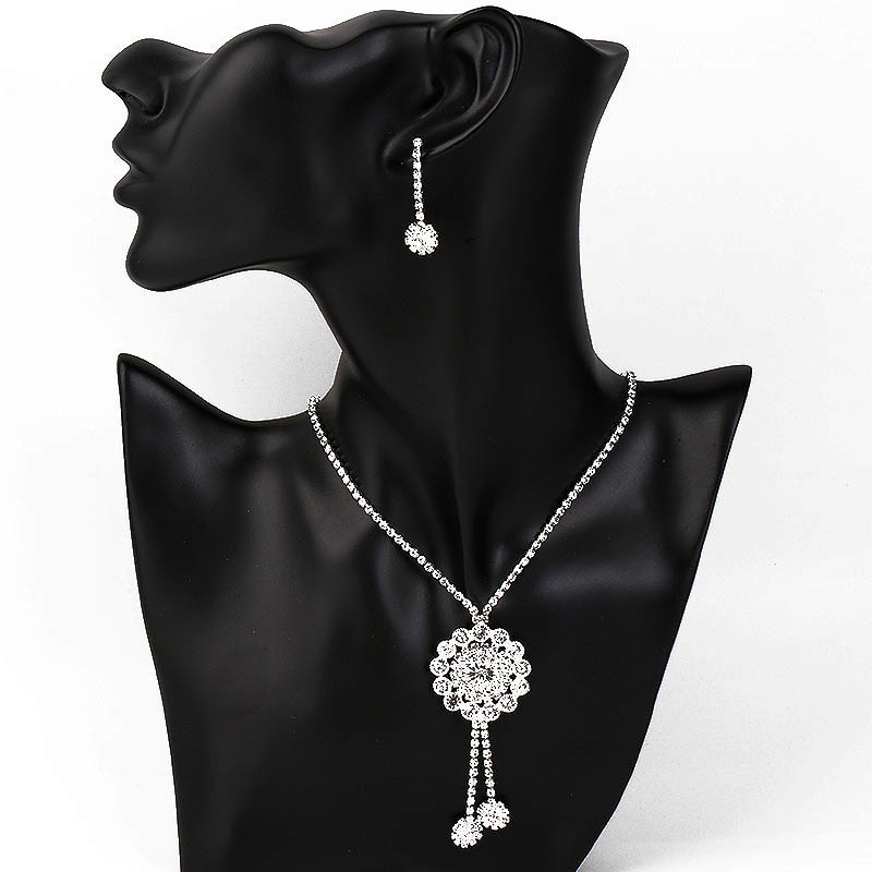 Rhinestone Crystal Necklace Earrings Bridal Jewelry Sets