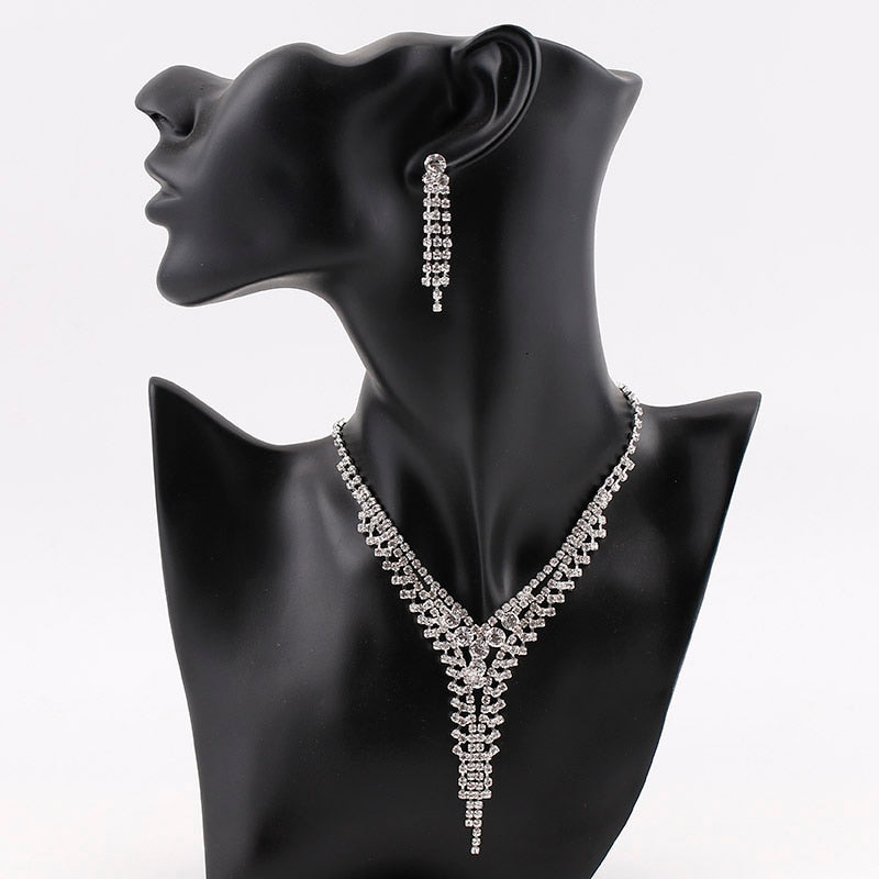 Rhinestone Crystal Necklace Earrings Bridal Jewelry Sets