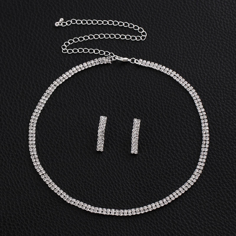 Rhinestone Crystal Necklace Earrings Bridal Jewelry Sets