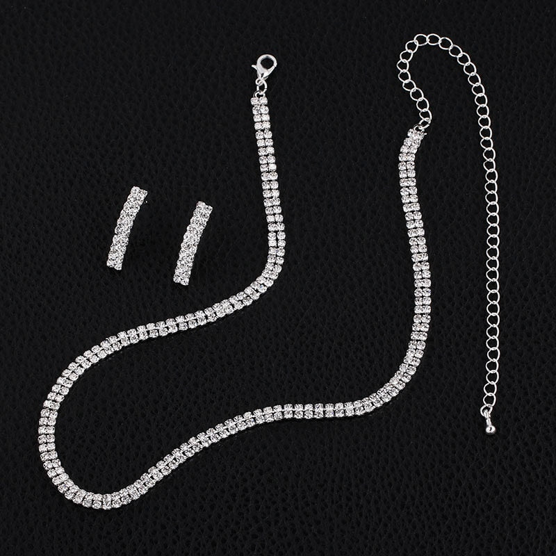 Rhinestone Crystal Necklace Earrings Bridal Jewelry Sets