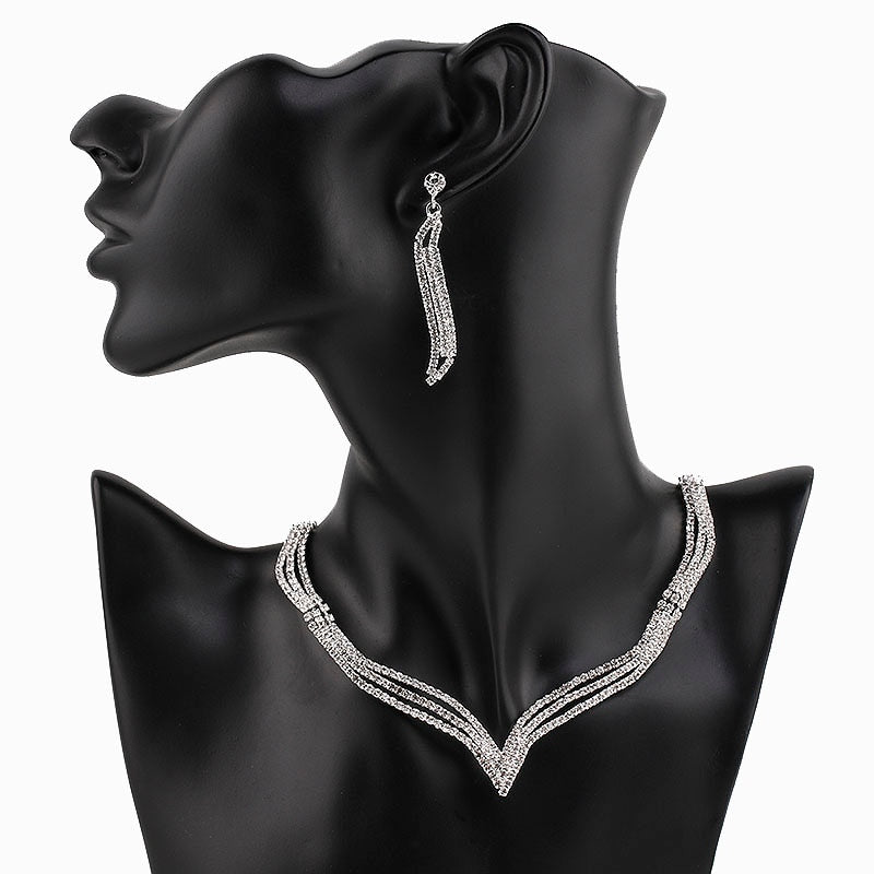 Rhinestone Crystal Necklace Earrings Bridal Jewelry Sets
