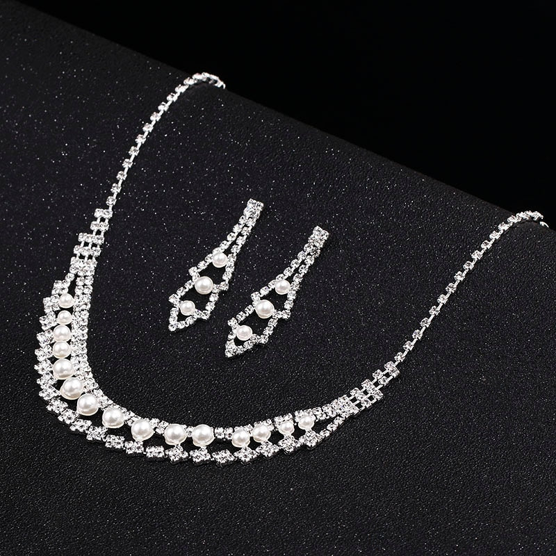 Rhinestone Crystal Necklace Earrings Bridal Jewelry Sets