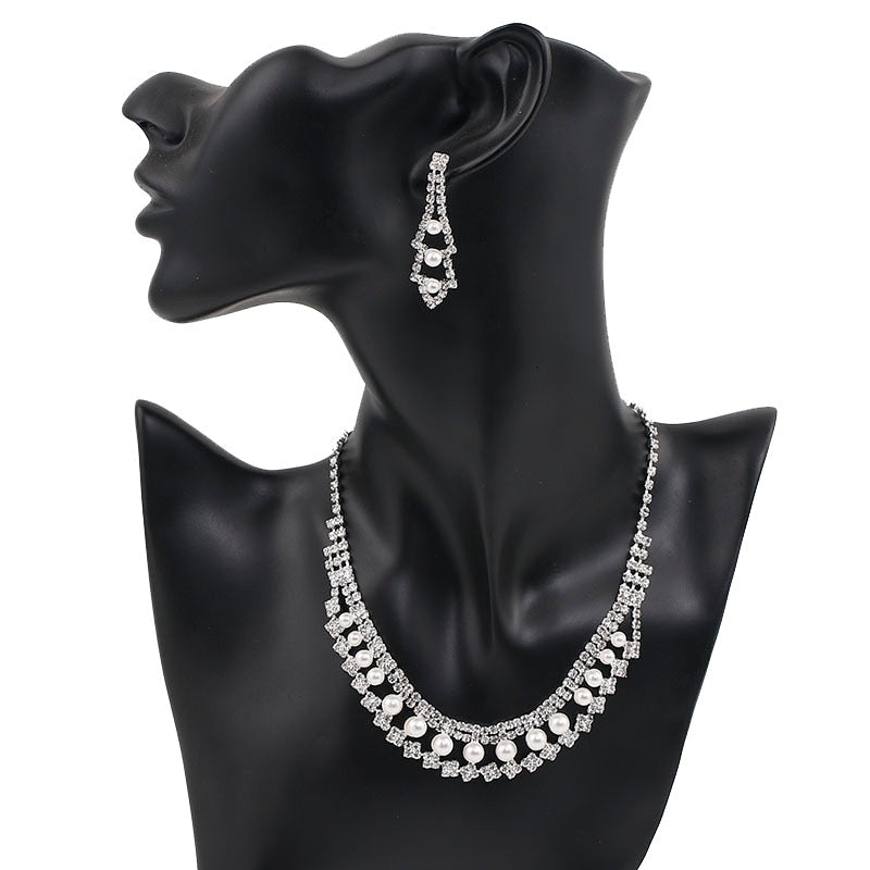 Rhinestone Crystal Necklace Earrings Bridal Jewelry Sets