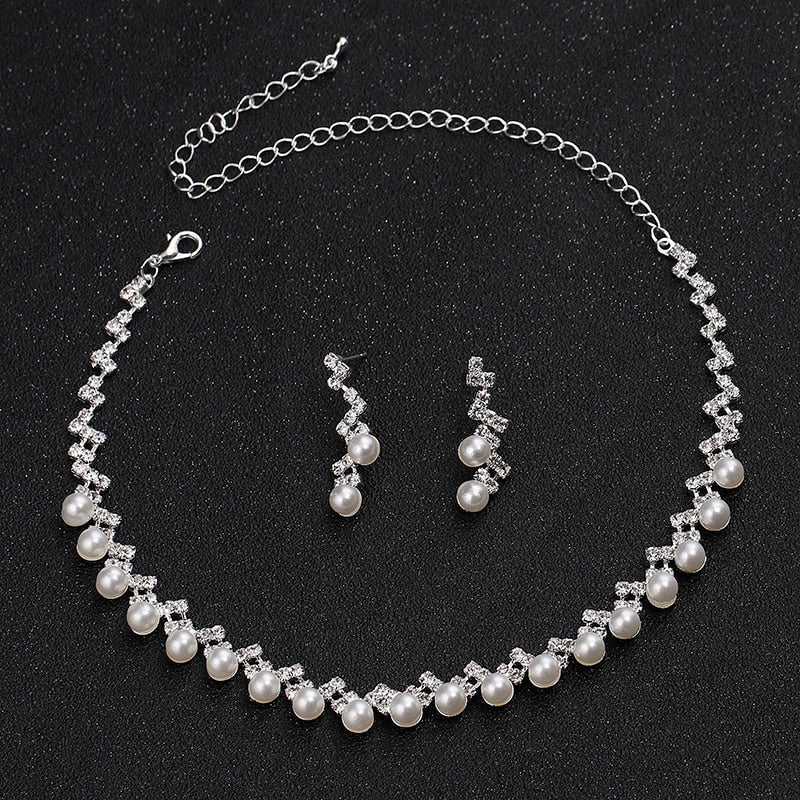 Rhinestone Crystal Necklace Earrings Bridal Jewelry Sets