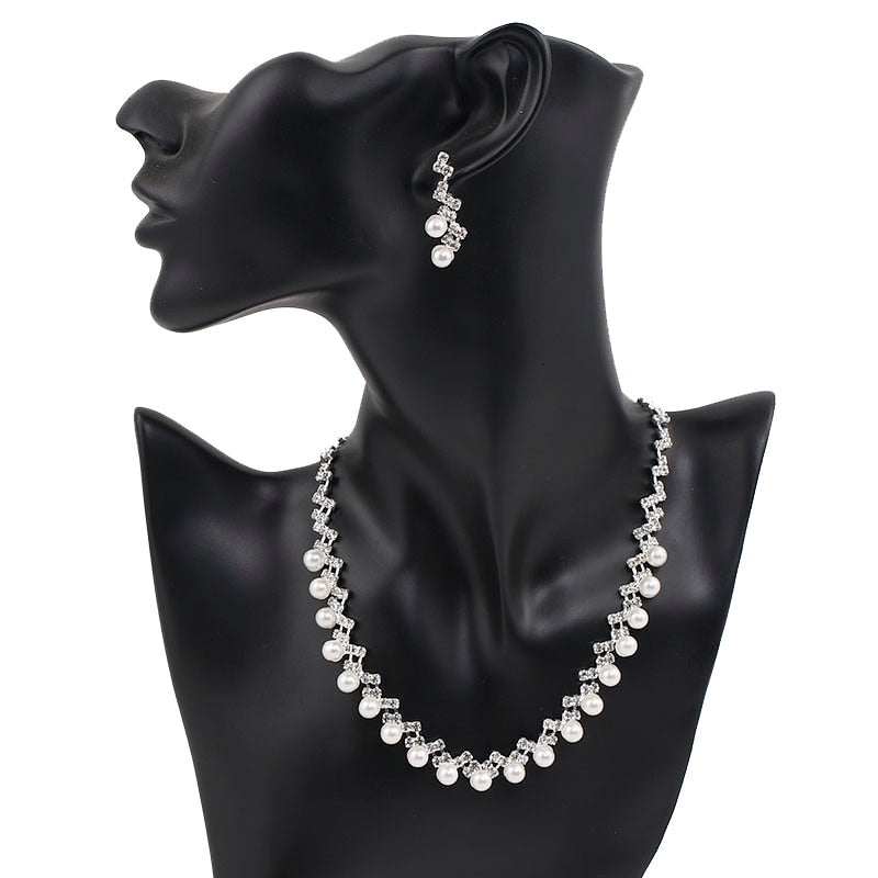 Rhinestone Crystal Necklace Earrings Bridal Jewelry Sets
