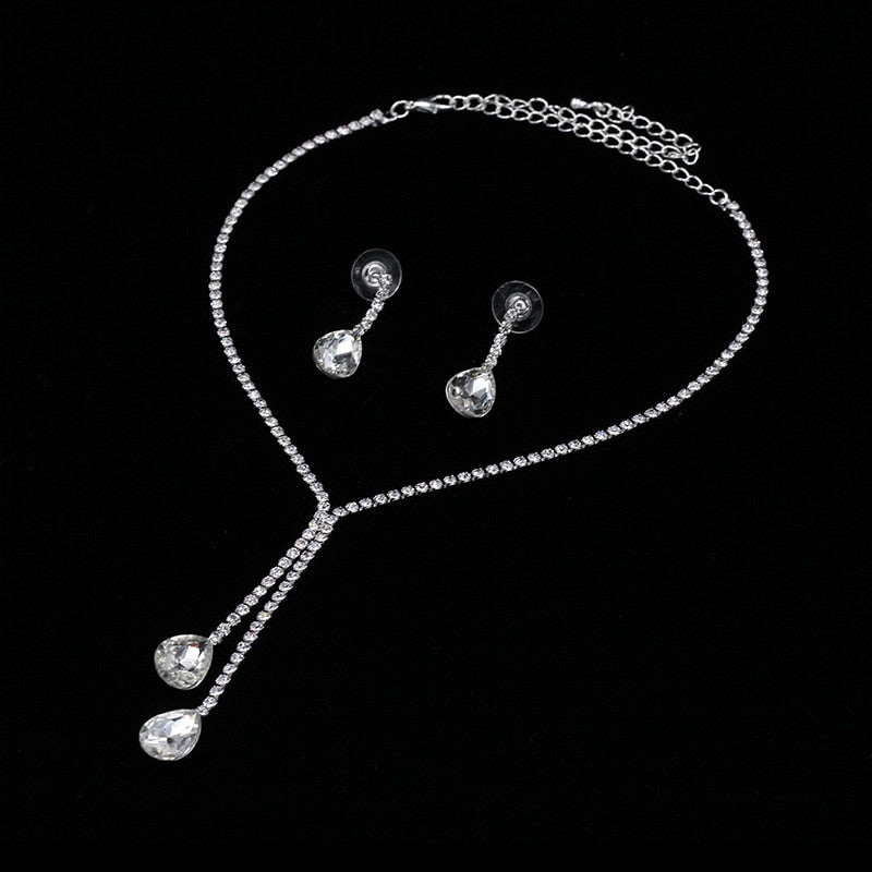 Rhinestone Crystal Necklace Earrings Bridal Jewelry Sets