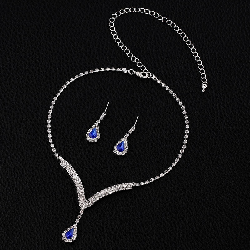 Rhinestone Crystal Necklace Earrings Bridal Jewelry Sets