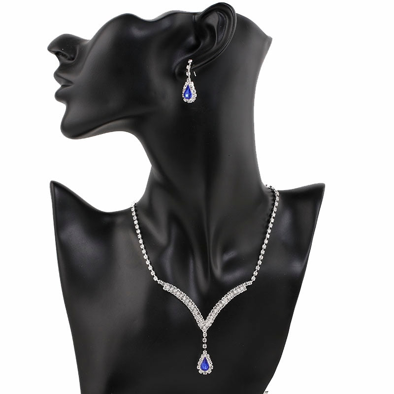 Rhinestone Crystal Necklace Earrings Bridal Jewelry Sets