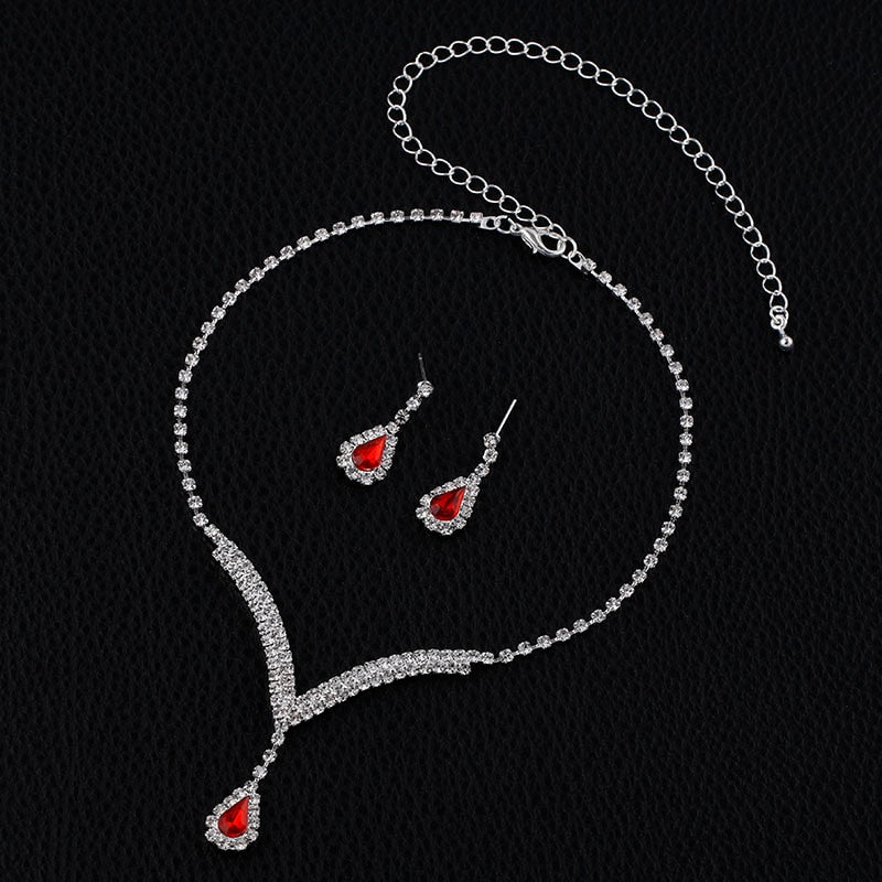 Rhinestone Crystal Necklace Earrings Bridal Jewelry Sets