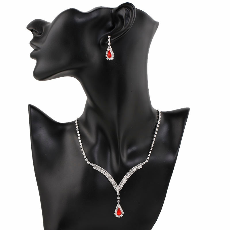 Rhinestone Crystal Necklace Earrings Bridal Jewelry Sets