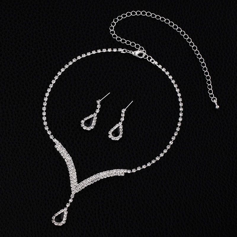 Rhinestone Crystal Necklace Earrings Bridal Jewelry Sets