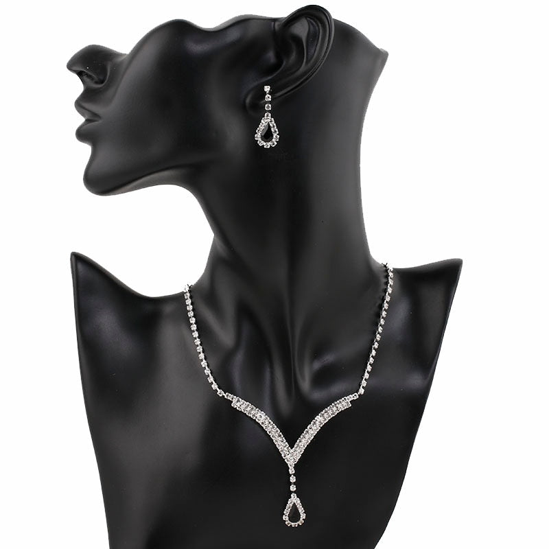 Rhinestone Crystal Necklace Earrings Bridal Jewelry Sets