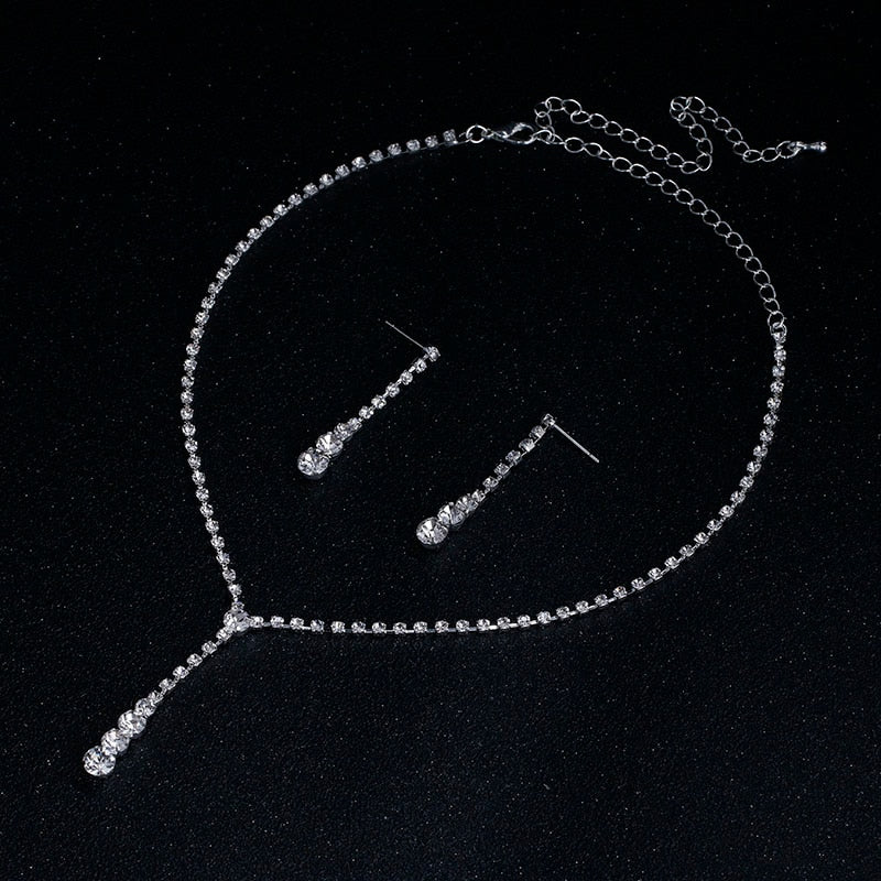 Long Drop Necklace Earrings Bracelet Set