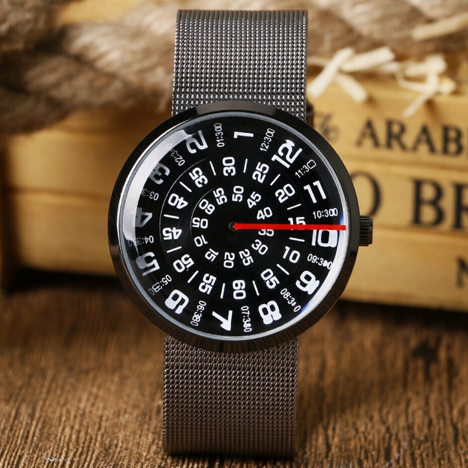 Turntable Numbers Dial Men Women Quartz Wrist Watch