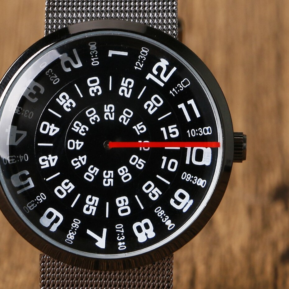 Turntable Numbers Dial Men Women Quartz Wrist Watch
