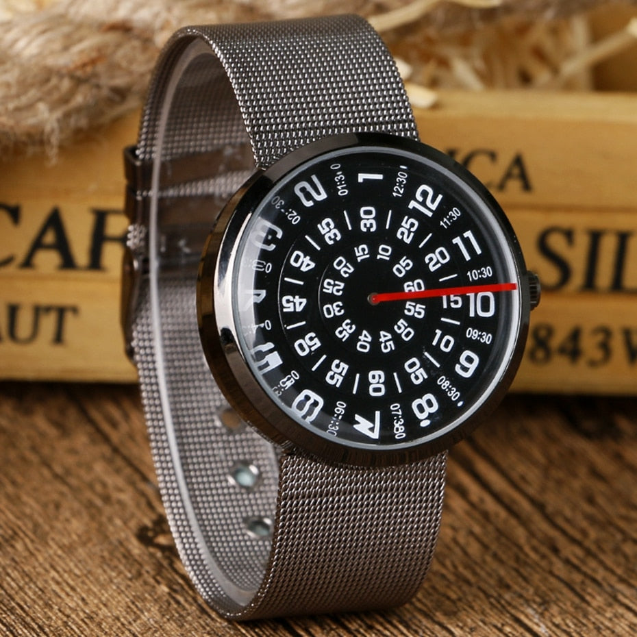 Turntable Numbers Dial Men Women Quartz Wrist Watch