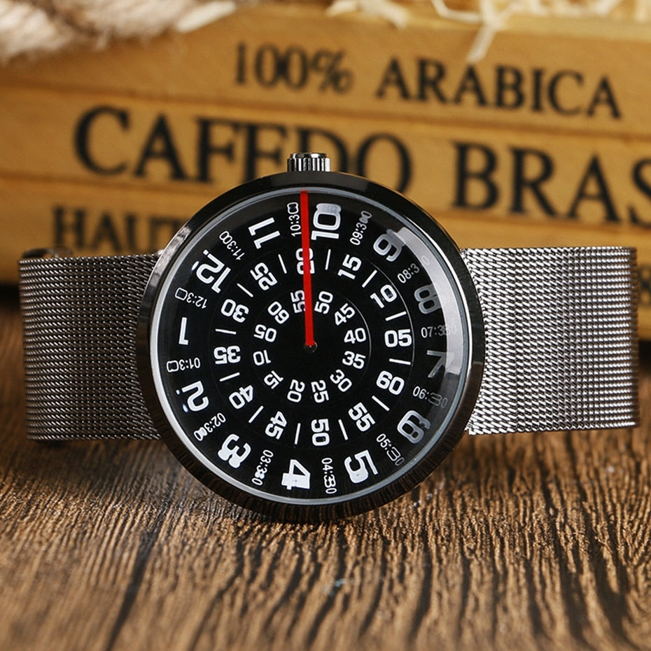 Turntable Numbers Dial Men Women Quartz Wrist Watch