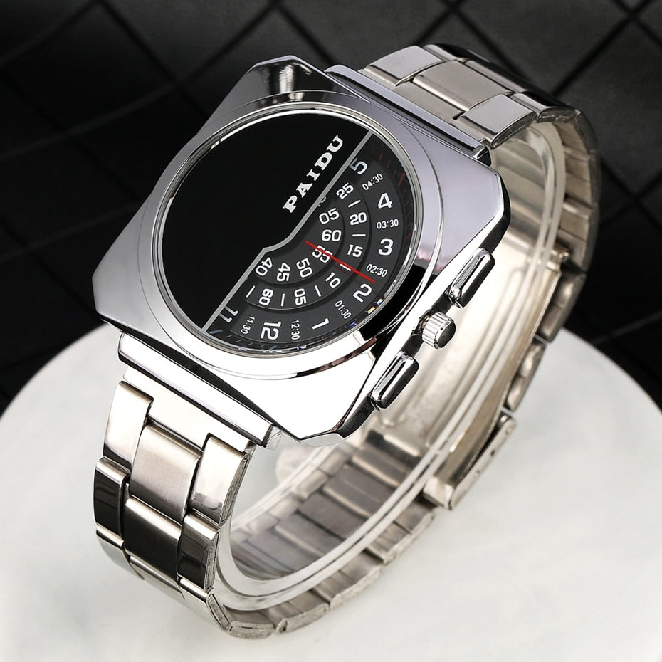 Turntable Numbers Dial Men Women Quartz Wrist Watch