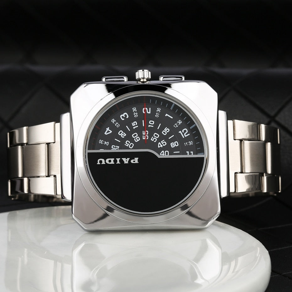 Turntable Numbers Dial Men Women Quartz Wrist Watch