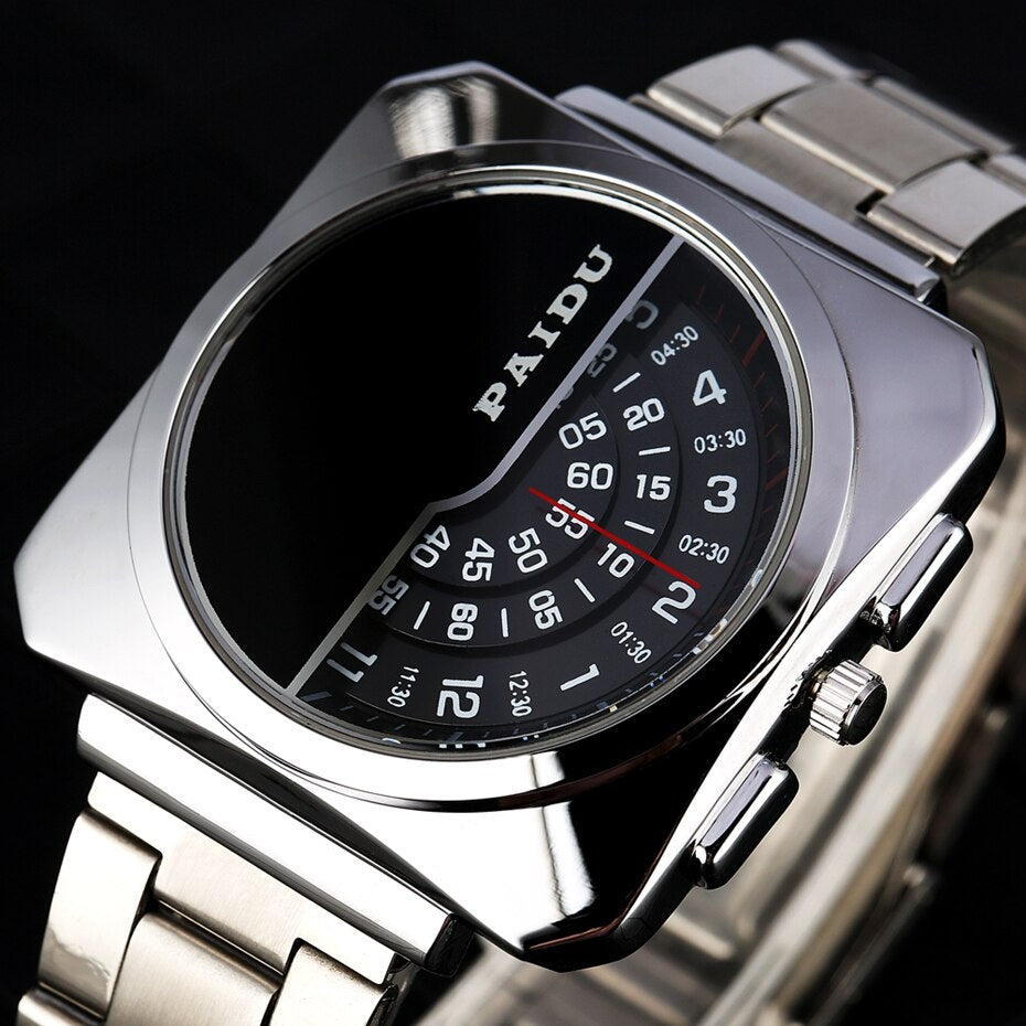 Turntable Numbers Dial Men Women Quartz Wrist Watch