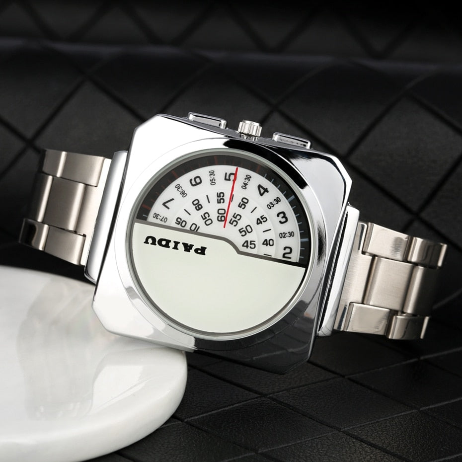 Turntable Numbers Dial Men Women Quartz Wrist Watch