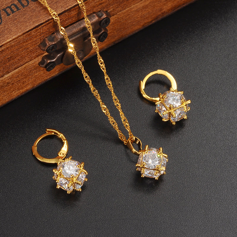 Gold rainstone ball Wedding Jewelry Sets