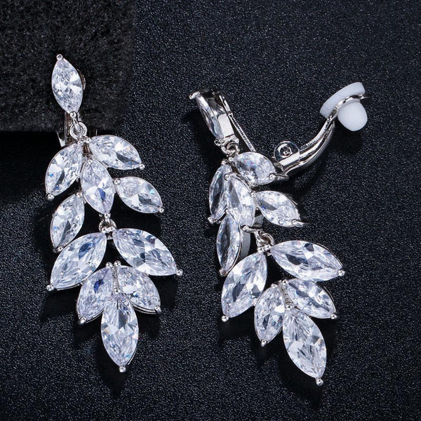 Fashion Women Clip On Ear No Pierced Dangle Ear Jewelry Big Marquise Shape Long Earrings