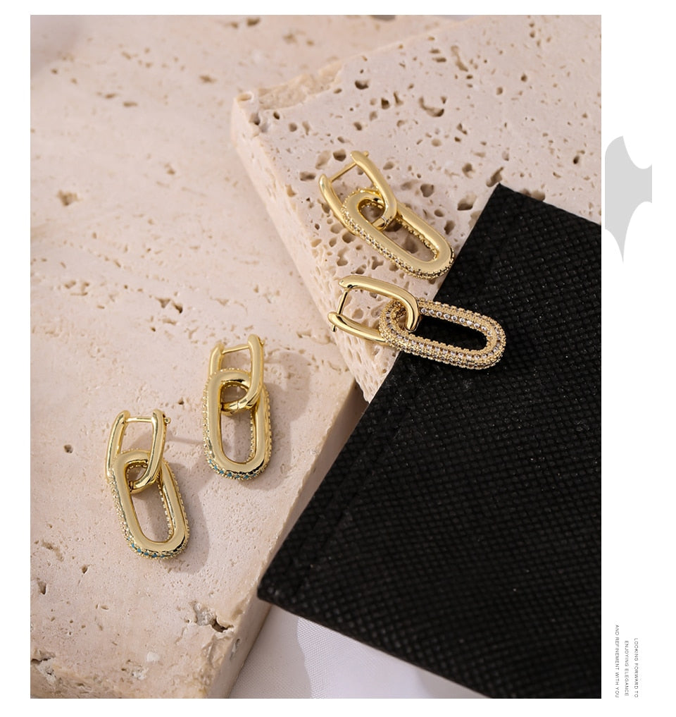 New Exquisite Shiny Cubic Zirconia Geometric Drop Earrings