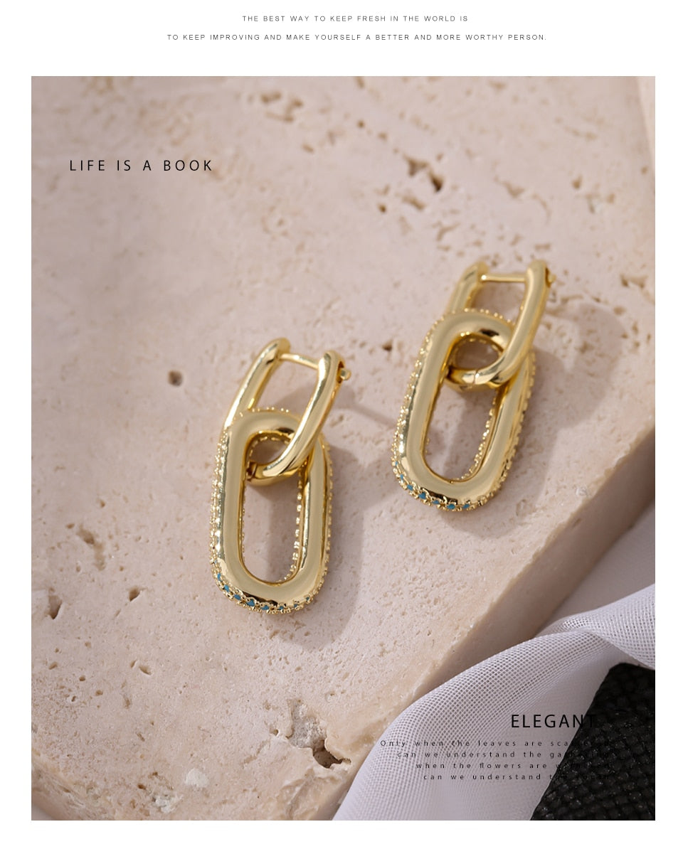 New Exquisite Shiny Cubic Zirconia Geometric Drop Earrings