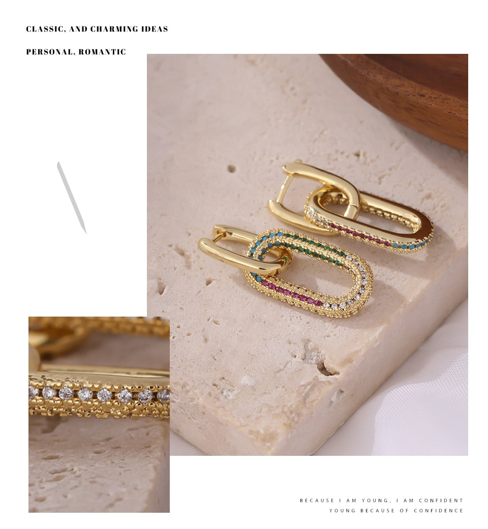 New Exquisite Shiny Cubic Zirconia Geometric Drop Earrings