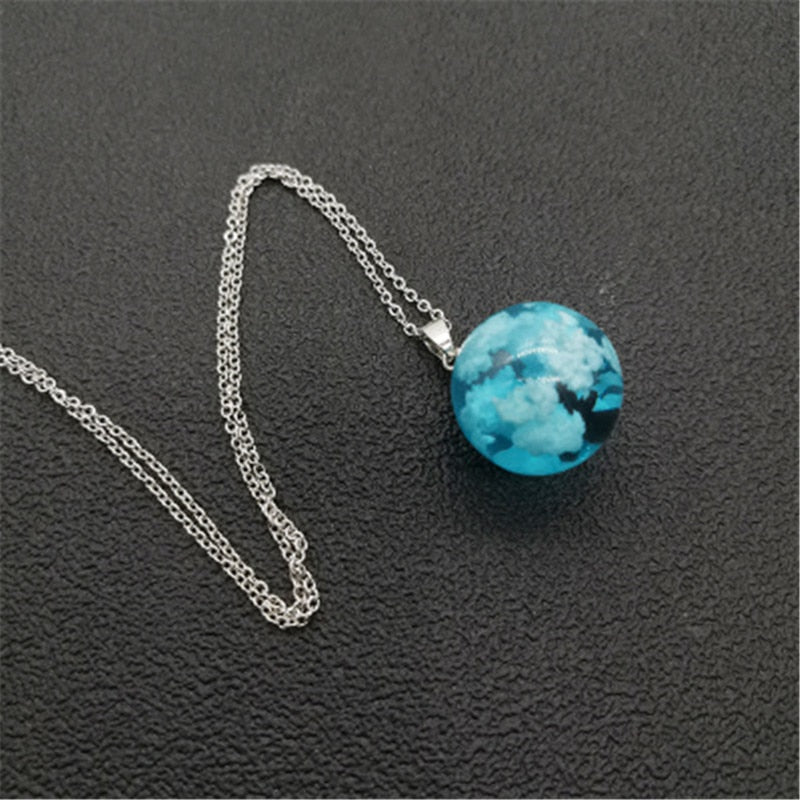Chic Transparent Resin Rould Ball Moon Pendant Necklace