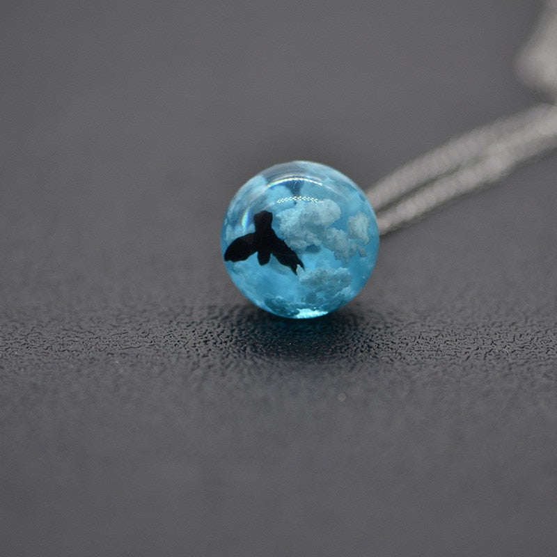 Chic Transparent Resin Rould Ball Moon Pendant Necklace