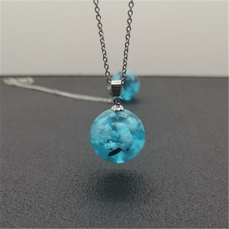 Chic Transparent Resin Rould Ball Moon Pendant Necklace