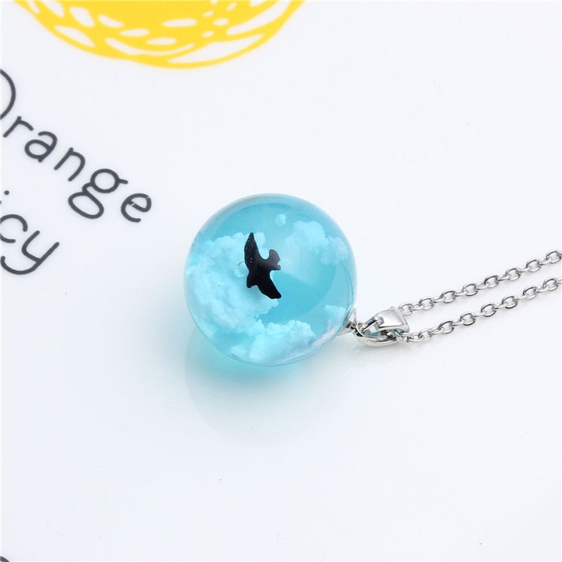 Chic Transparent Resin Rould Ball Moon Pendant Necklace