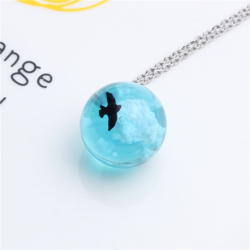 Chic Transparent Resin Rould Ball Moon Pendant Necklace