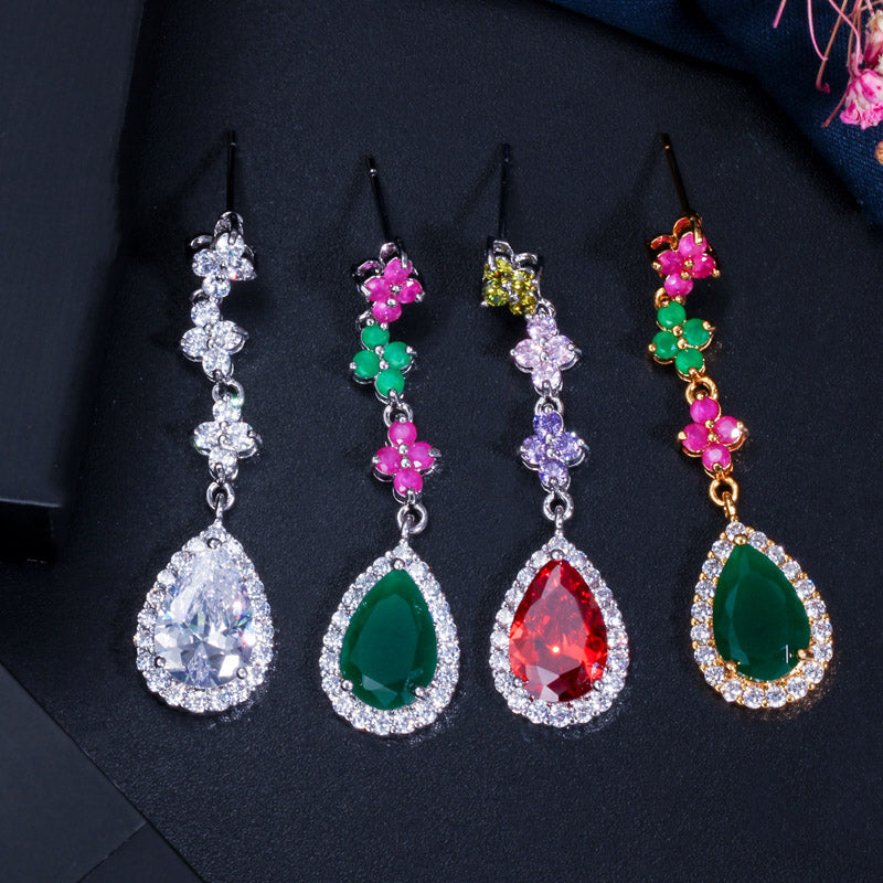 4 Leaf Long Drop Party Necklace Earrings Sets for Women