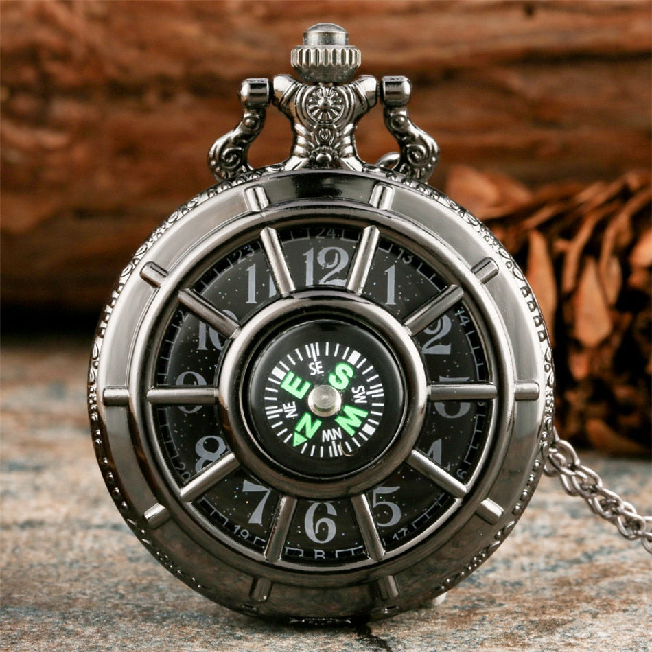 Compass Design Vintage Hollow Skeleton Pocket Watch