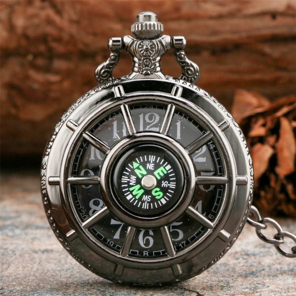 Compass Design Vintage Hollow Skeleton Pocket Watch