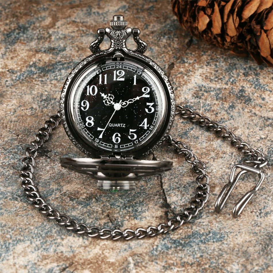 Compass Design Vintage Hollow Skeleton Pocket Watch
