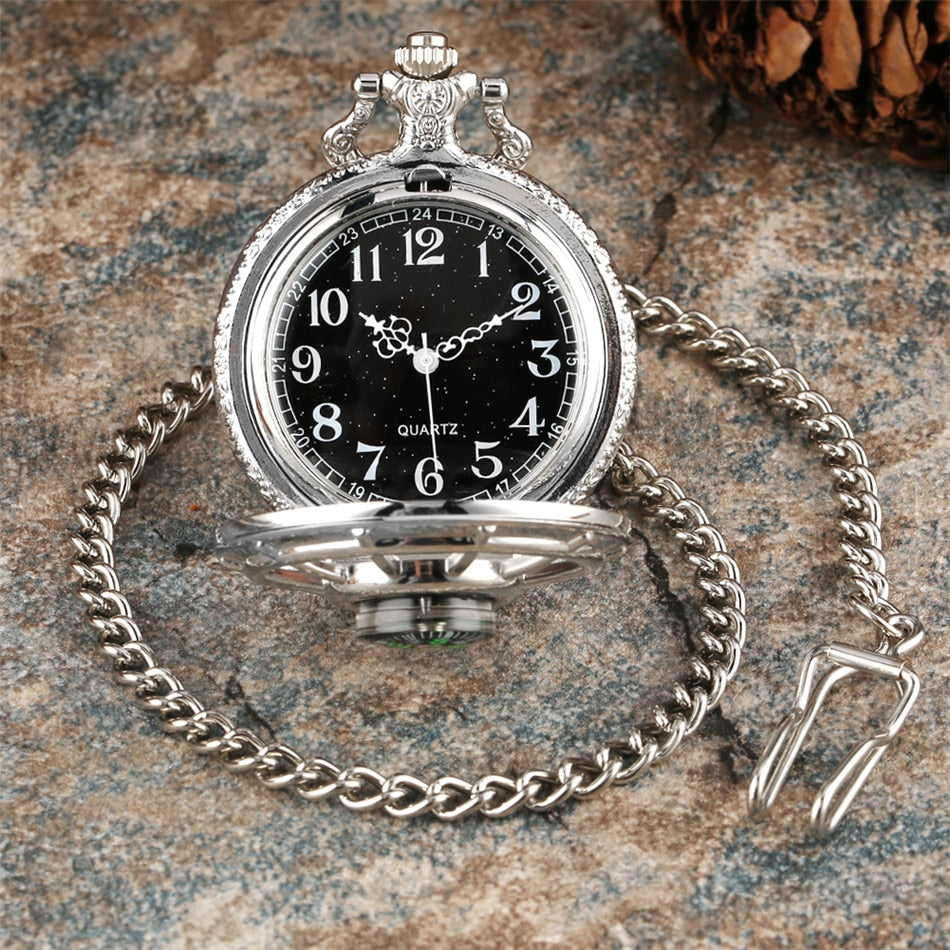 Compass Design Vintage Hollow Skeleton Pocket Watch