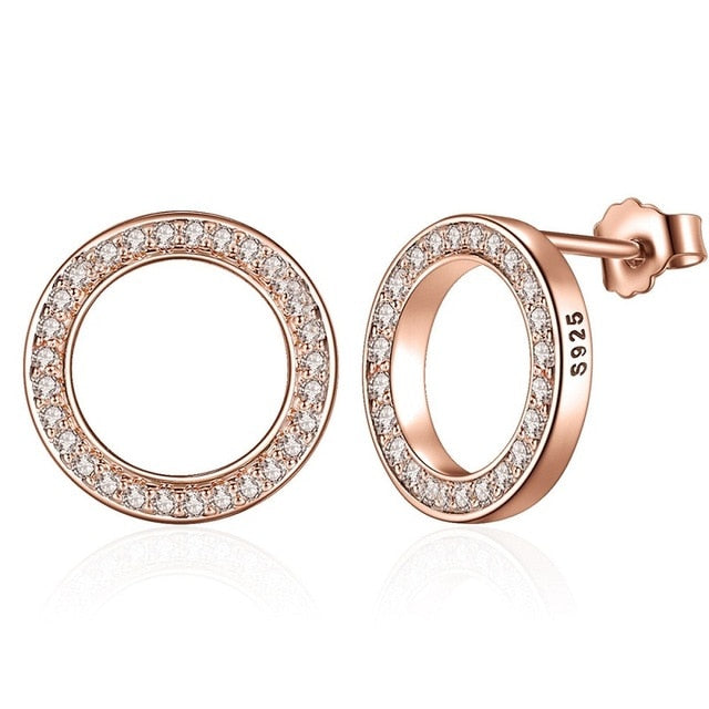 CZ 925 Sterling Silver Circle Round Stud Earrings