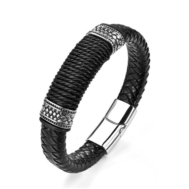 Vintage Black/Brown Genuine Leather Hook Bracelet