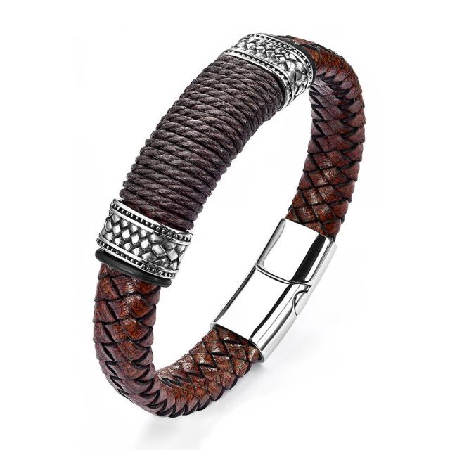 Vintage Black/Brown Genuine Leather Hook Bracelet