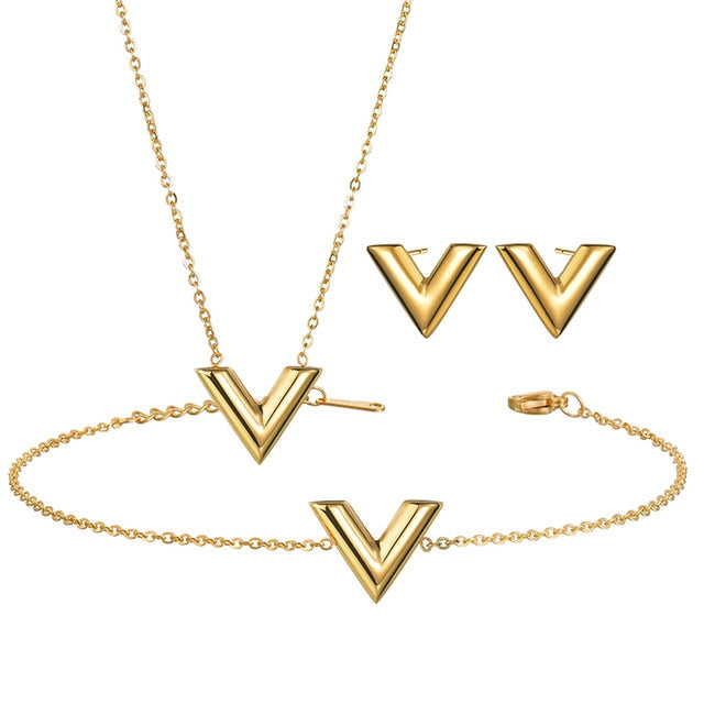 Simple Stainless Steel Letter V Necklace