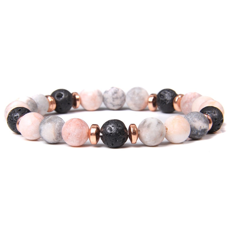 Natural Matte pink Zebra gem Stone beads beaded bracelet for women