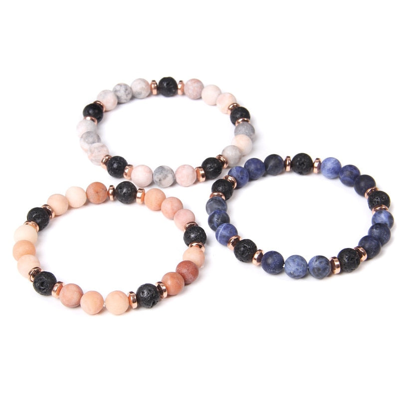 Natural Matte pink Zebra gem Stone beads beaded bracelet for women