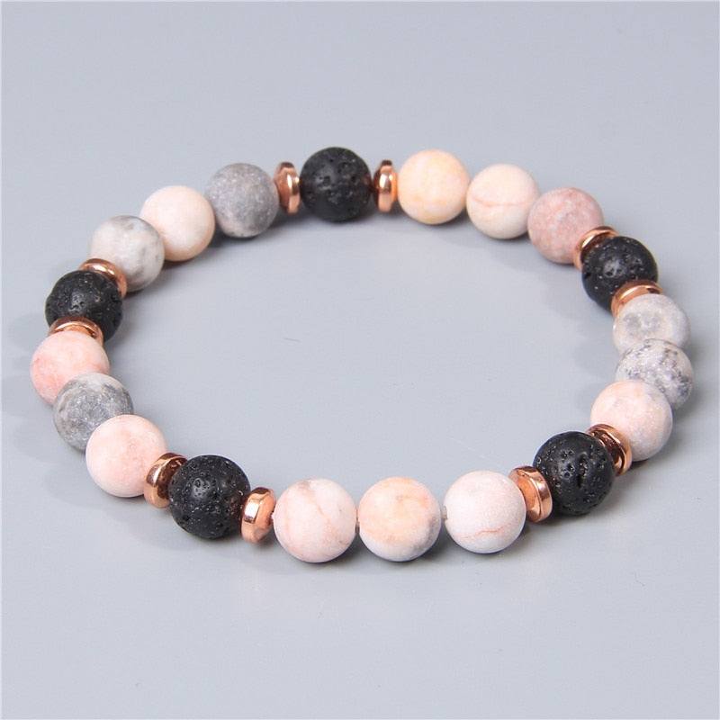 Natural Matte pink Zebra gem Stone beads beaded bracelet for women